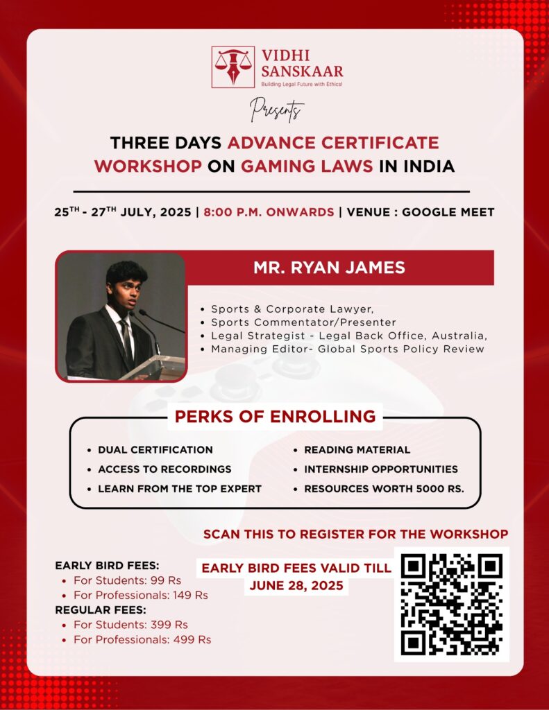 3-Day Advance Certificate Workshop on Gaming Laws in India